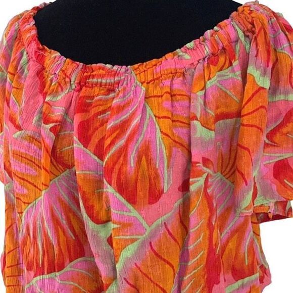 Cynthia Rowley Women's Off the Shoulder Elastic Waist Blouse Pink & Orange Large - Picture 2 of 7